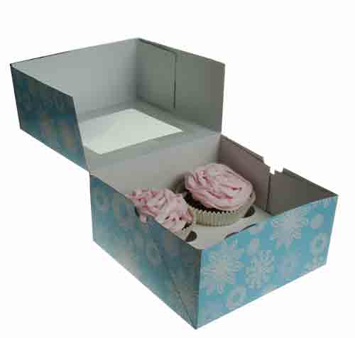 4 Cupcake box with window in light blue floral Karma