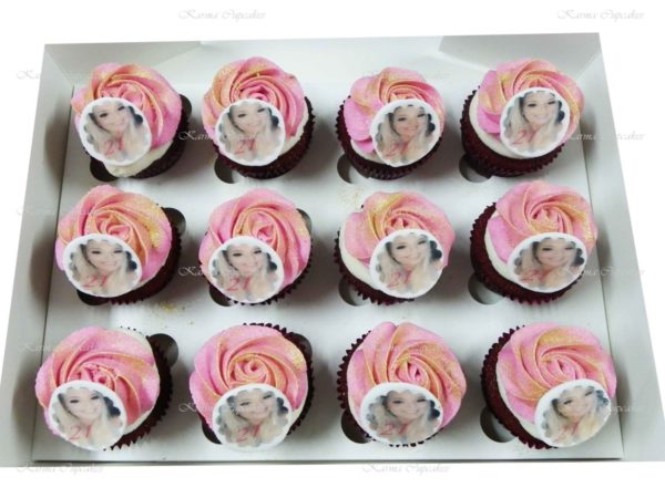Birthday Cupcakes with Edible Photo - choose your own colours