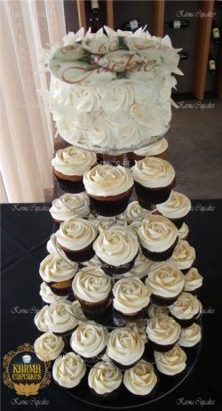 Rose Swirl Cupcake Tower with Edible Birthday Plague