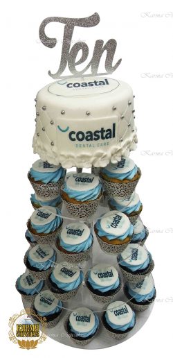 Fondant iced 6” top tier cake for cupcake tower