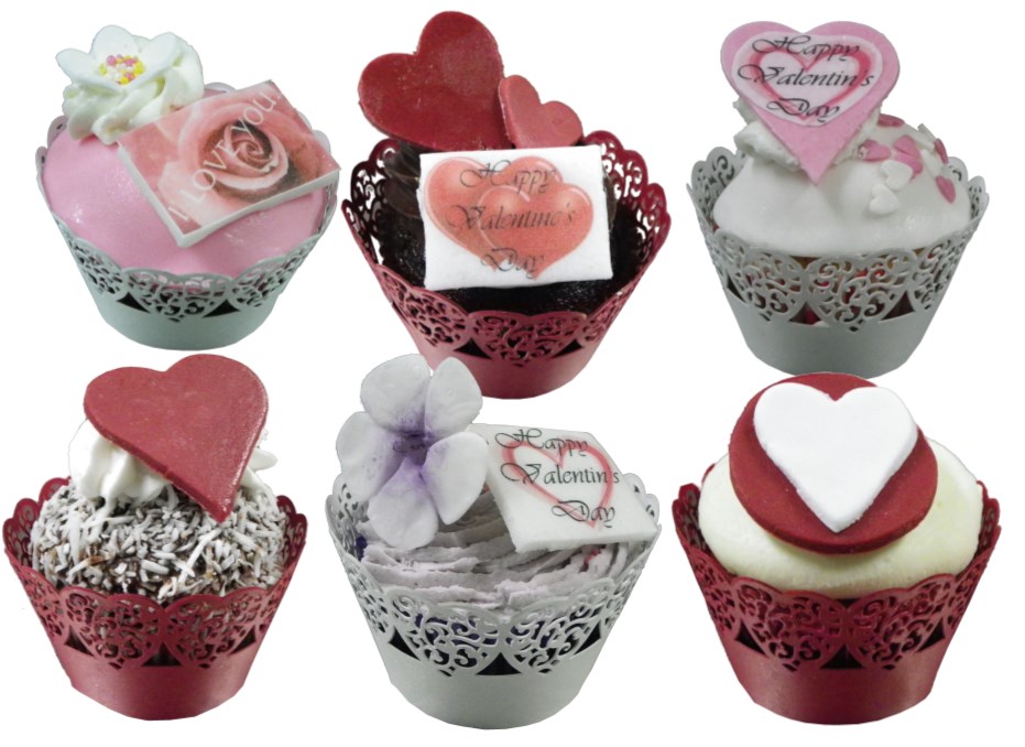 6 Valentine Cupcakes with with Lace wrappers