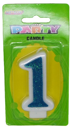 Numeral Candle 1 - Blue Glitter
