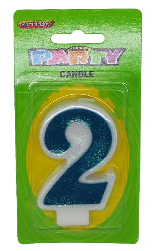 Numeral Candle 2 - Blue Glitter