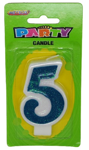Numeral Candle 5 - Blue Glitter