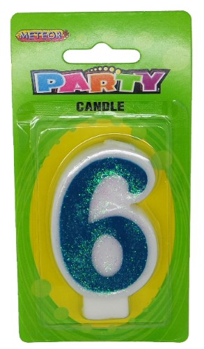 Numeral Candle 6 - Blue Glitter