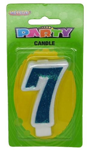 Numeral Candle 7 - Blue Glitter