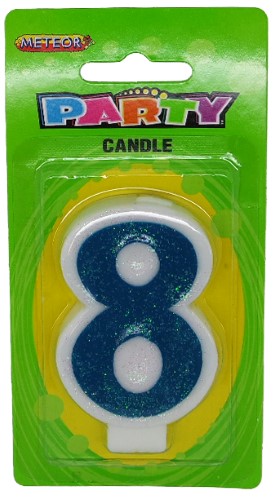 Numeral Candle 8 - Blue Glitter