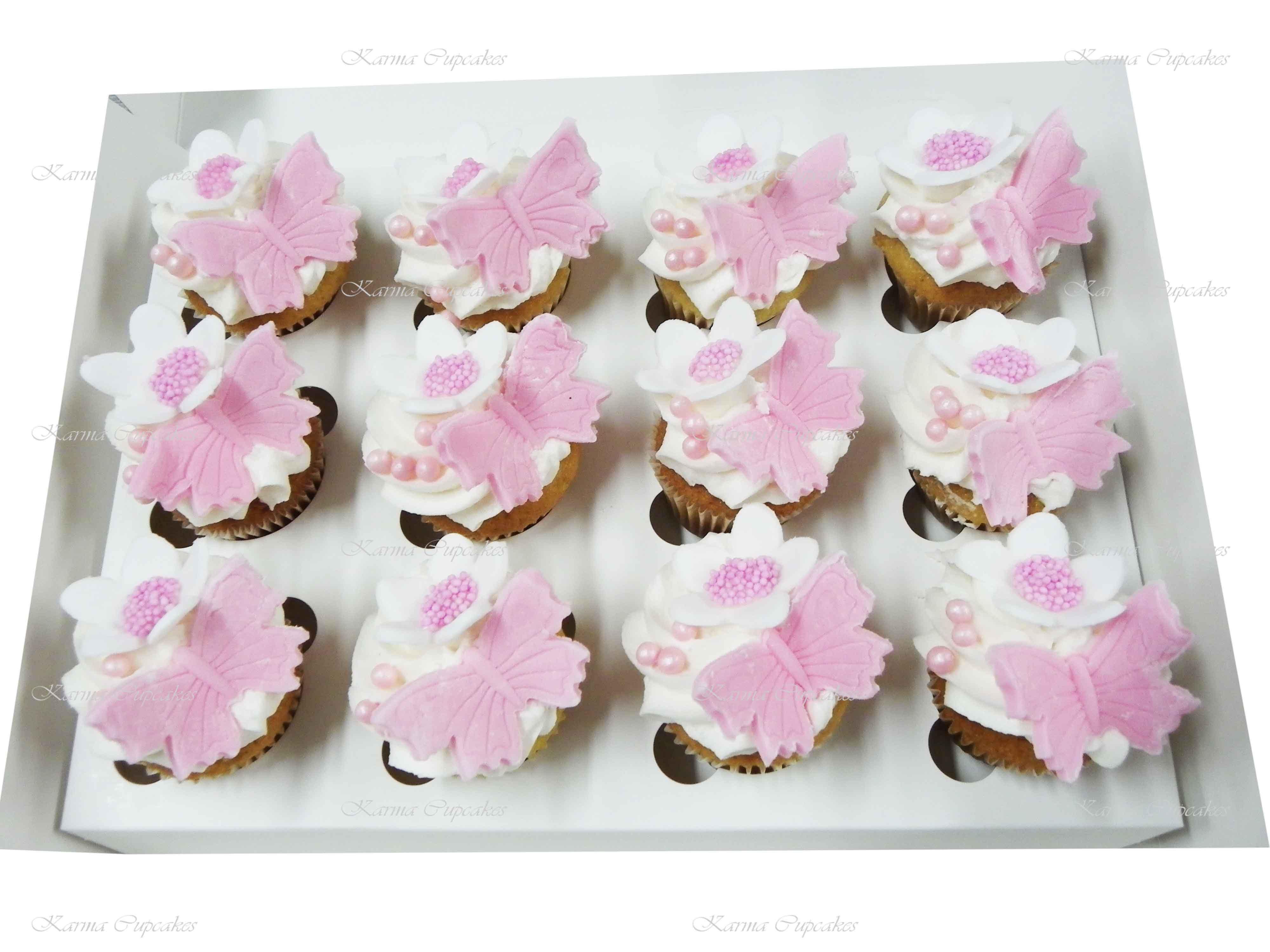 Butterfly and Flowers High Tea Cupcakes - Choose your colour