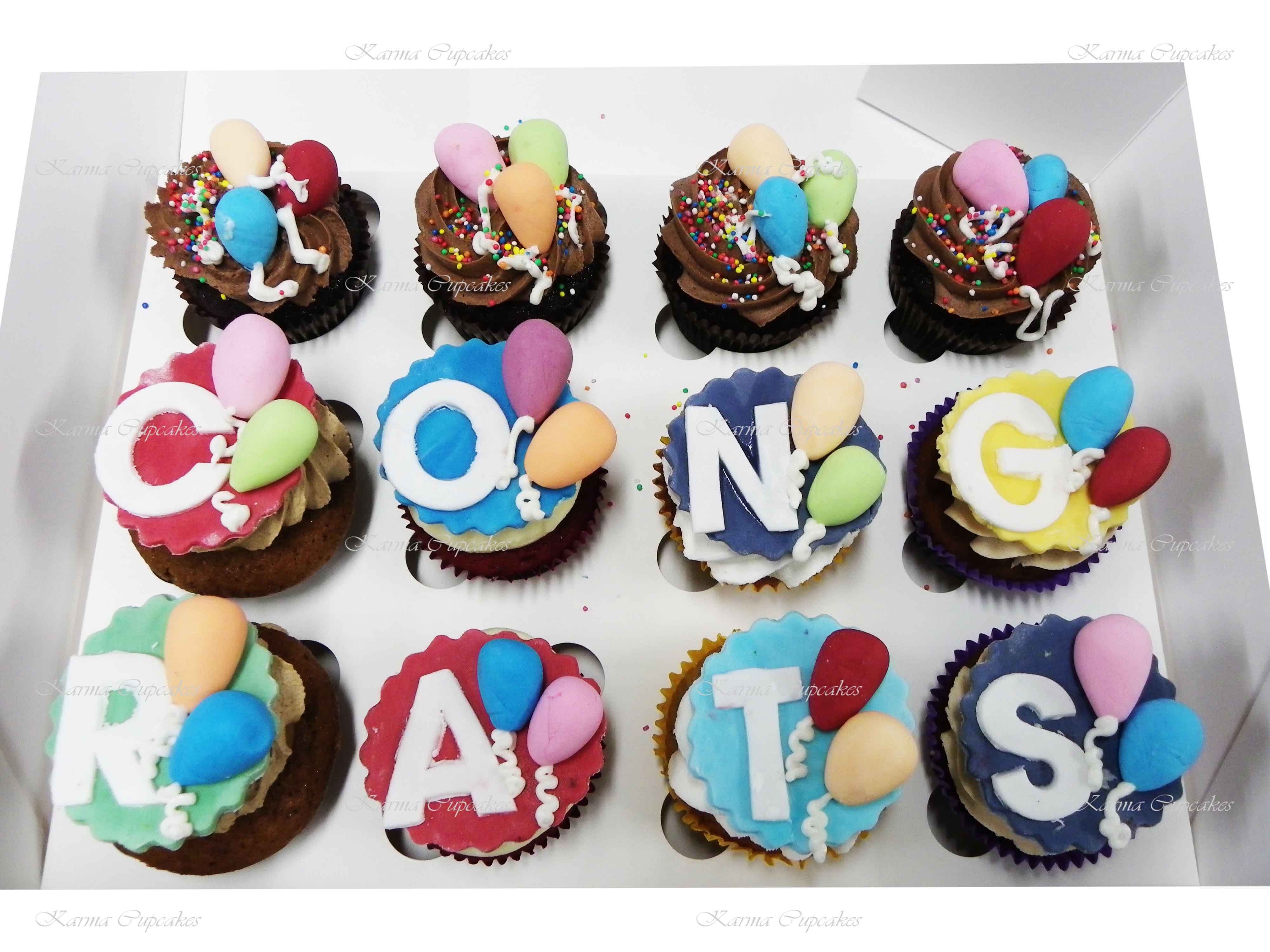 Personalised Cupcakes with Balloons - CONGRATS