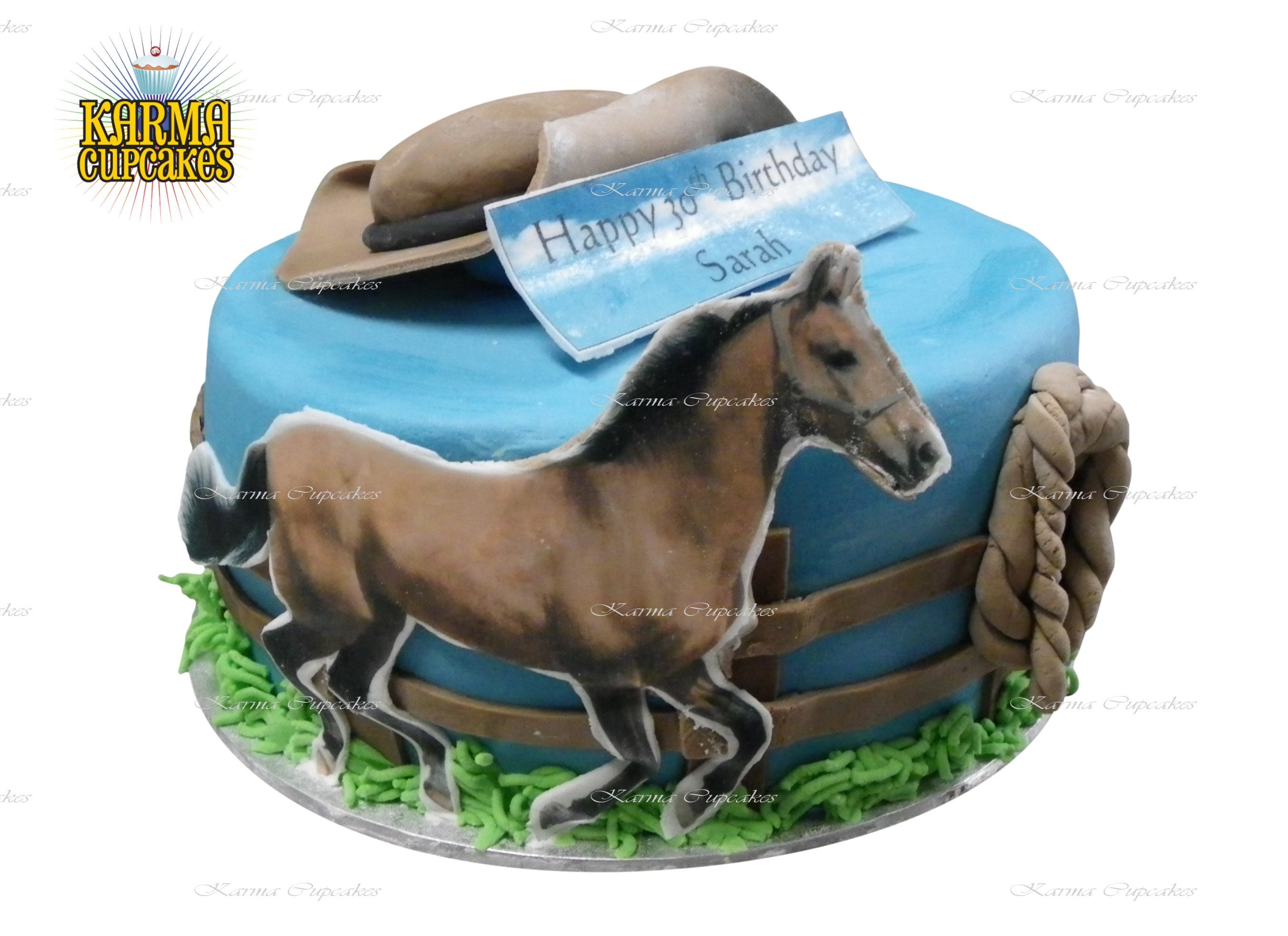 Cheerful horse brightly patterned 19 cm round fondant icing edible cake  topper and printed with your custom greeting  Amazoncouk Grocery