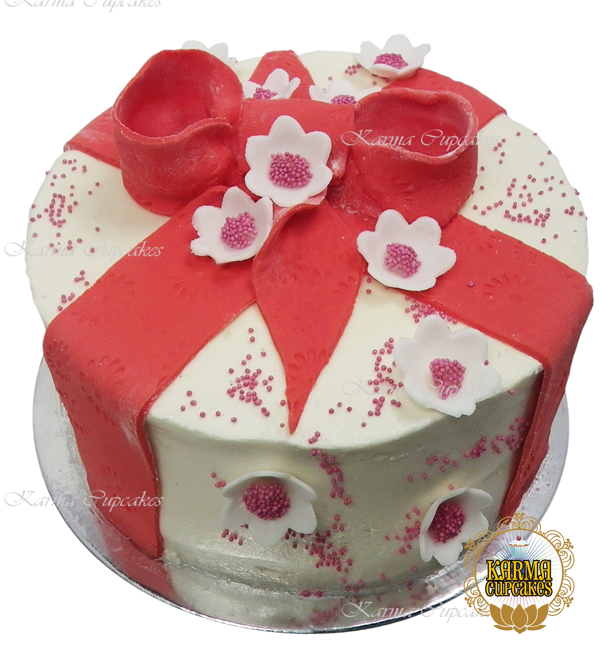 8" Sugar Ribbon Cake with edible flowers - choose your colour/s