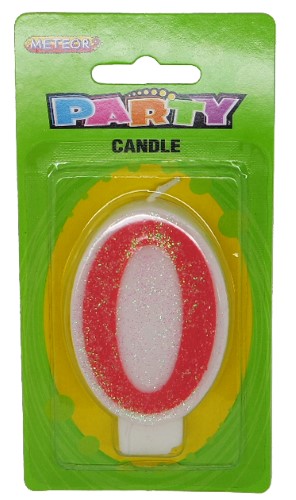Numeral Candle 0 - Pink Glitter