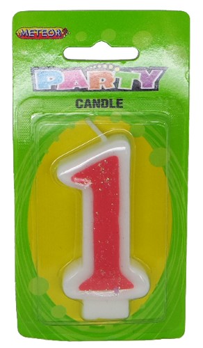 Numeral Candle 1 - Pink Glitter