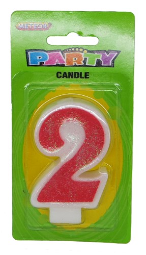 Numeral Candle 2 - Pink Glitter