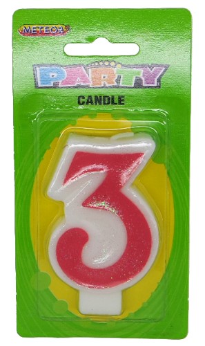 Numeral Candle 3 - Pink Glitter