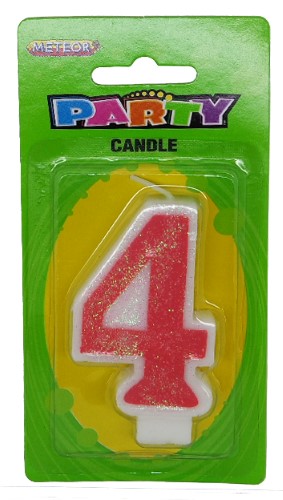 Numeral Candle 4 - Pink Glitter