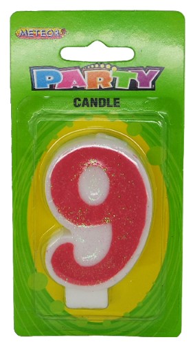 Numeral Candle 9 - Pink Glitter