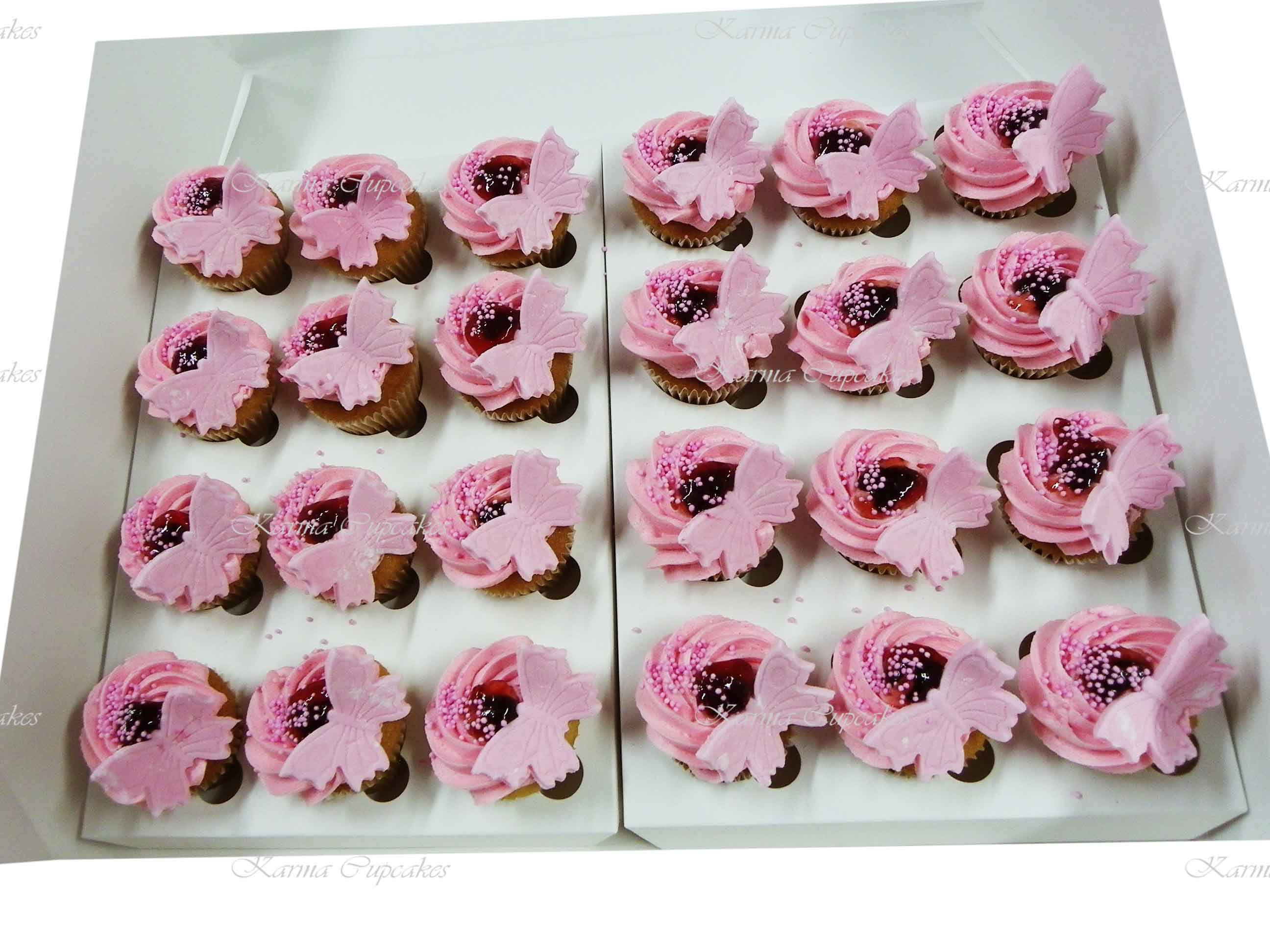 Pink Butterflies with Jam High Tea Cupcakes