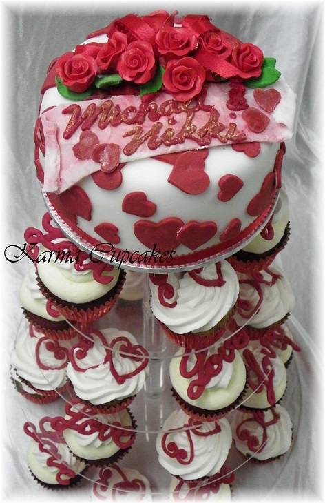 Red Rose engagement cupcake tower