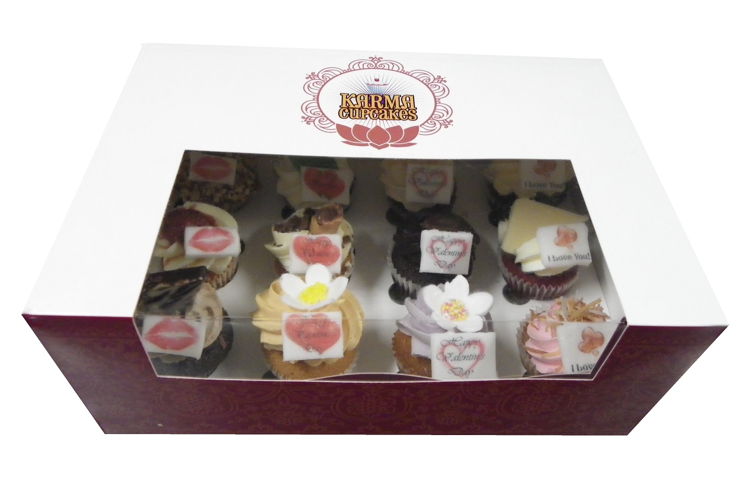 12 High Tea Mini Cupcakes with Valentine's Day messages