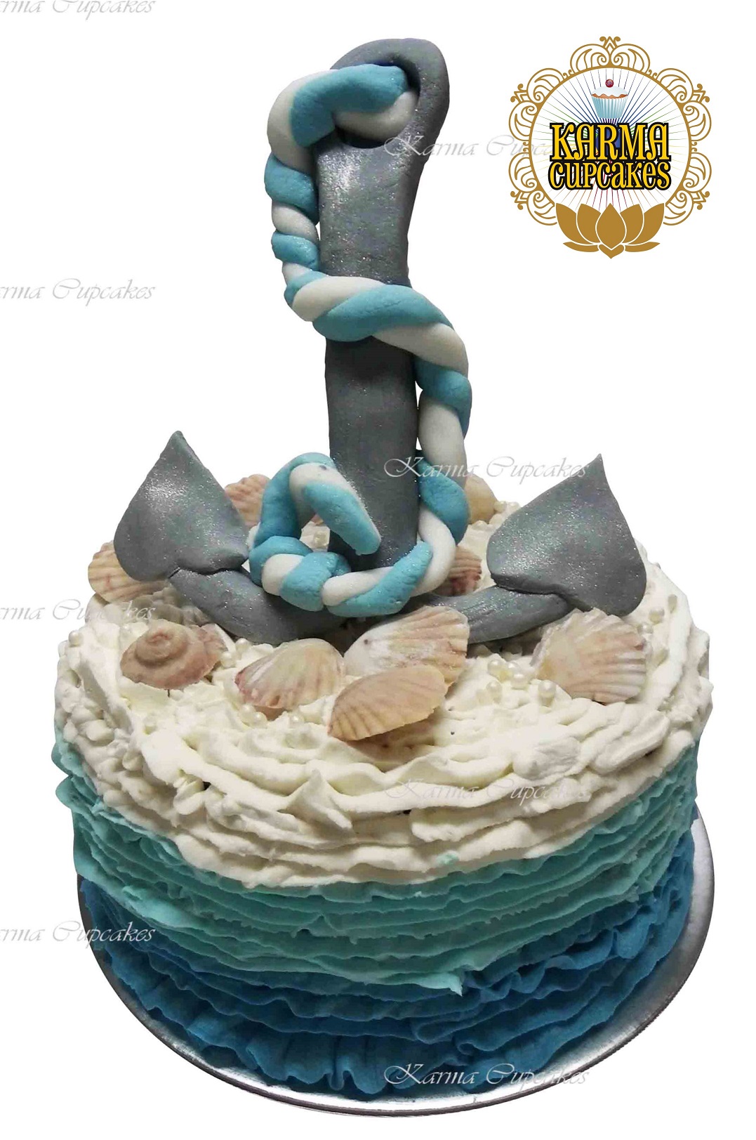 Ombre Ruffle Cake topped with Anchor and Shells