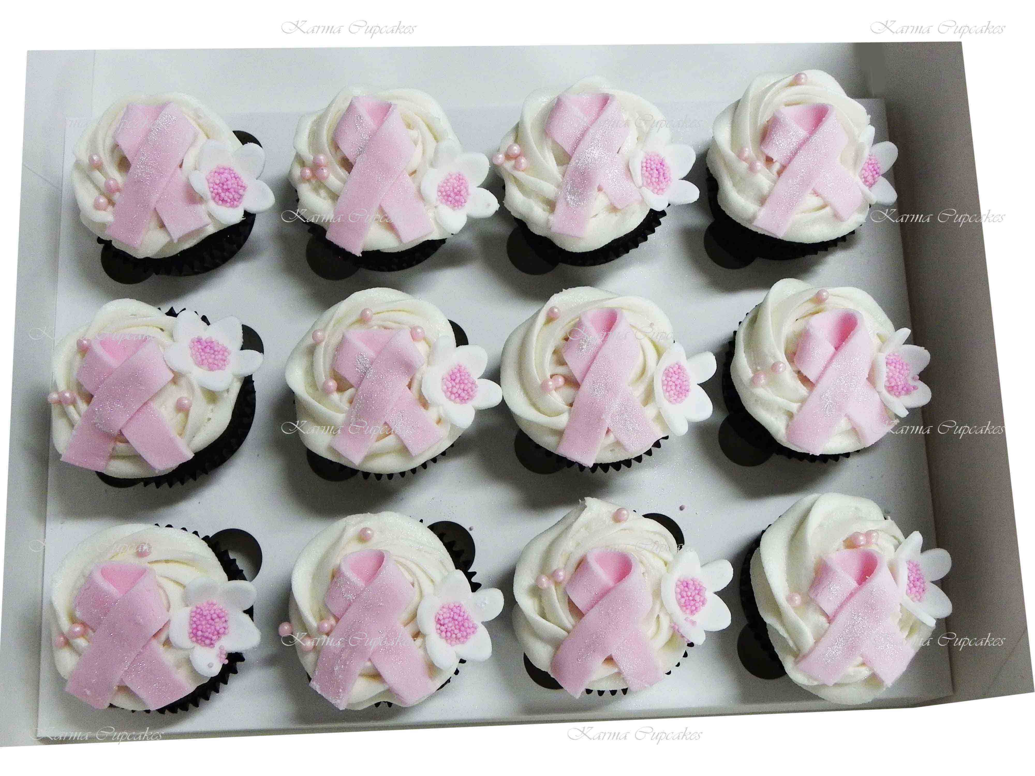 Breast Cancer Cupcakes with Pink Bow