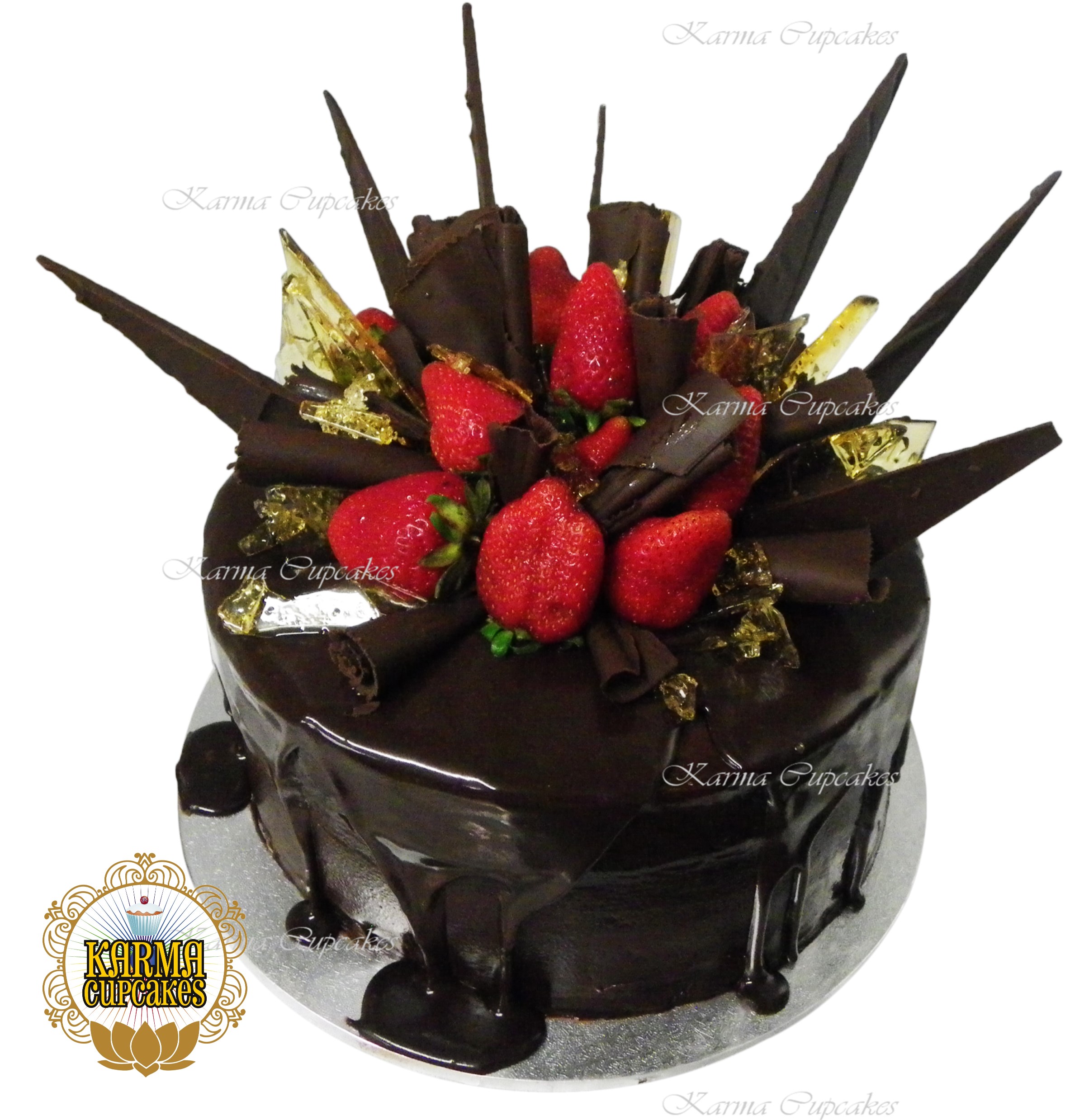 Toffee and Chocolate Shards 8'' Drip cake with Chocolate Dipped Strawberries