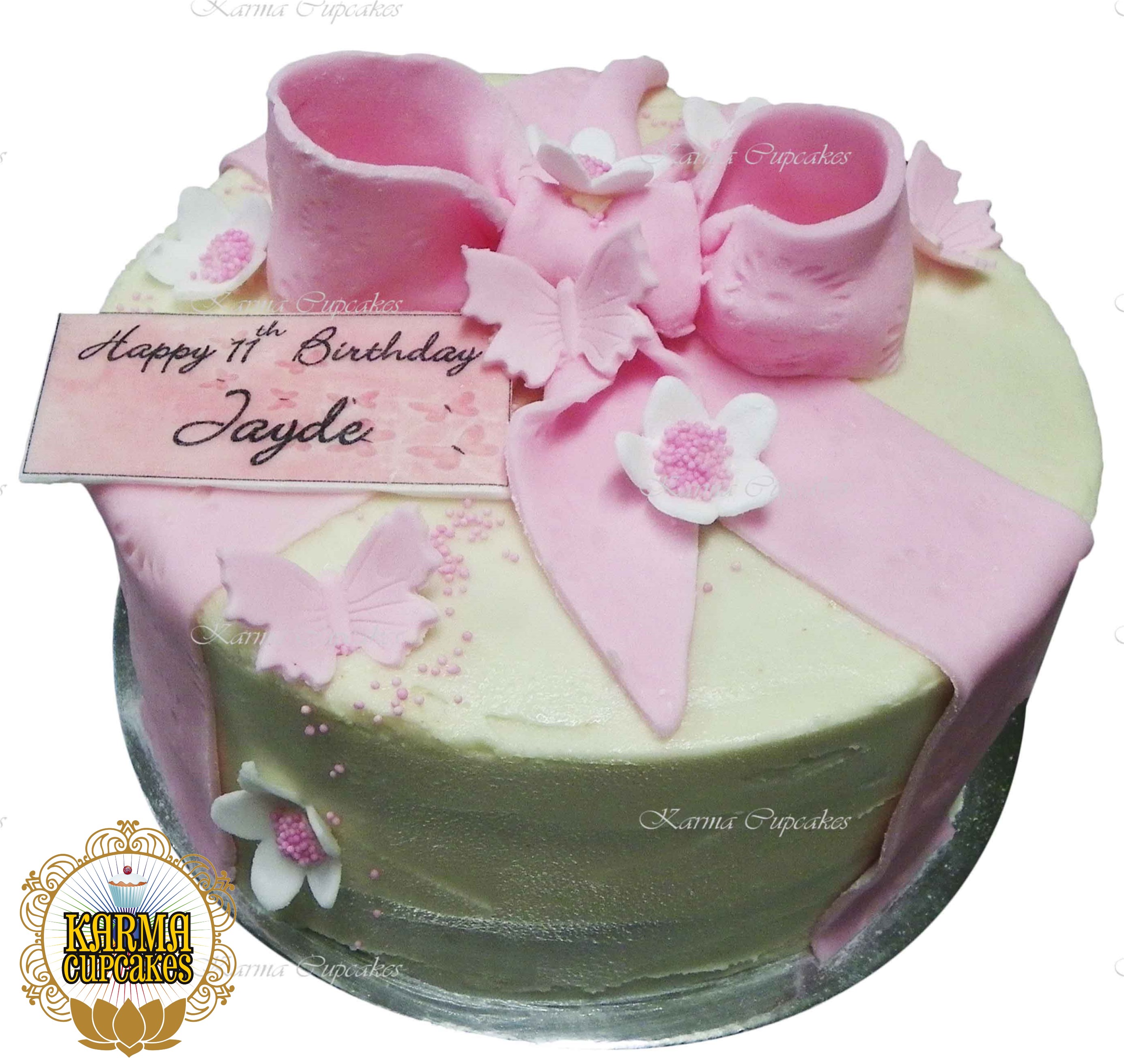 8" Sugar Ribbon Cake with edible flowers - choose your colour/s