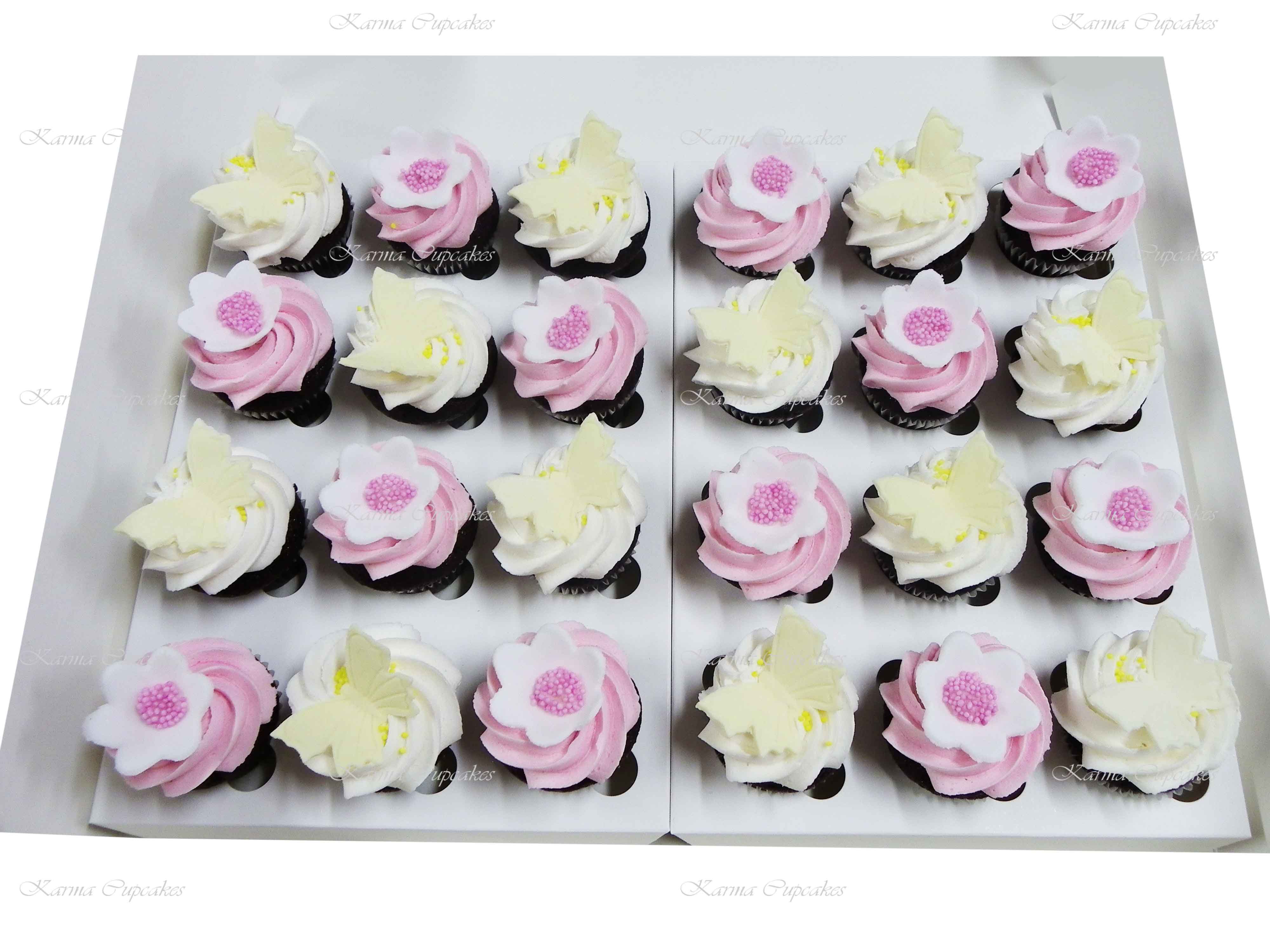 Butterfly and Flowers High Tea Cupcakes - Choose your colour