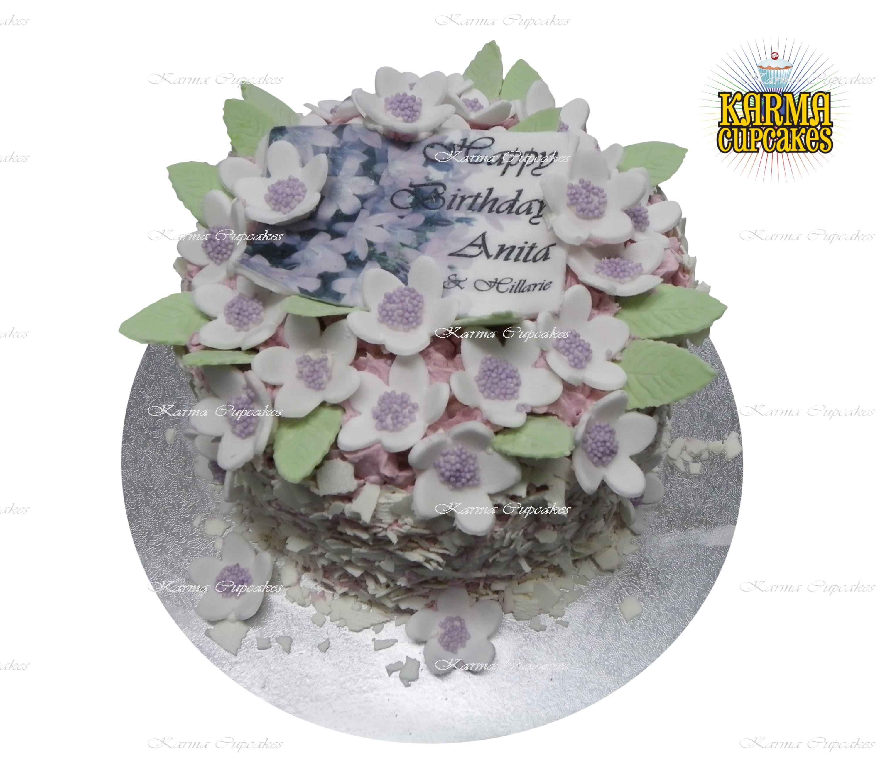 Sugar Flower Birthday Cake with Edible Name Plague