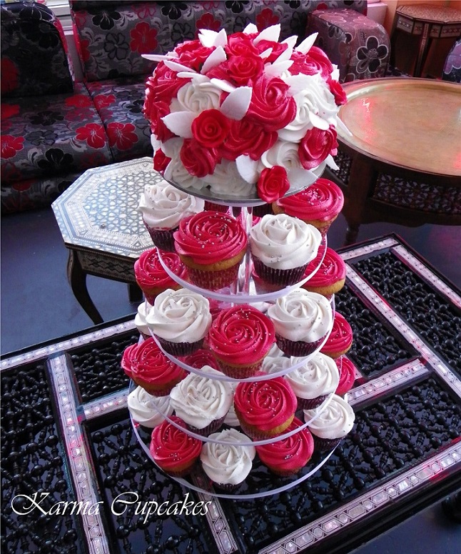 Red and White classic rose cupcake tower