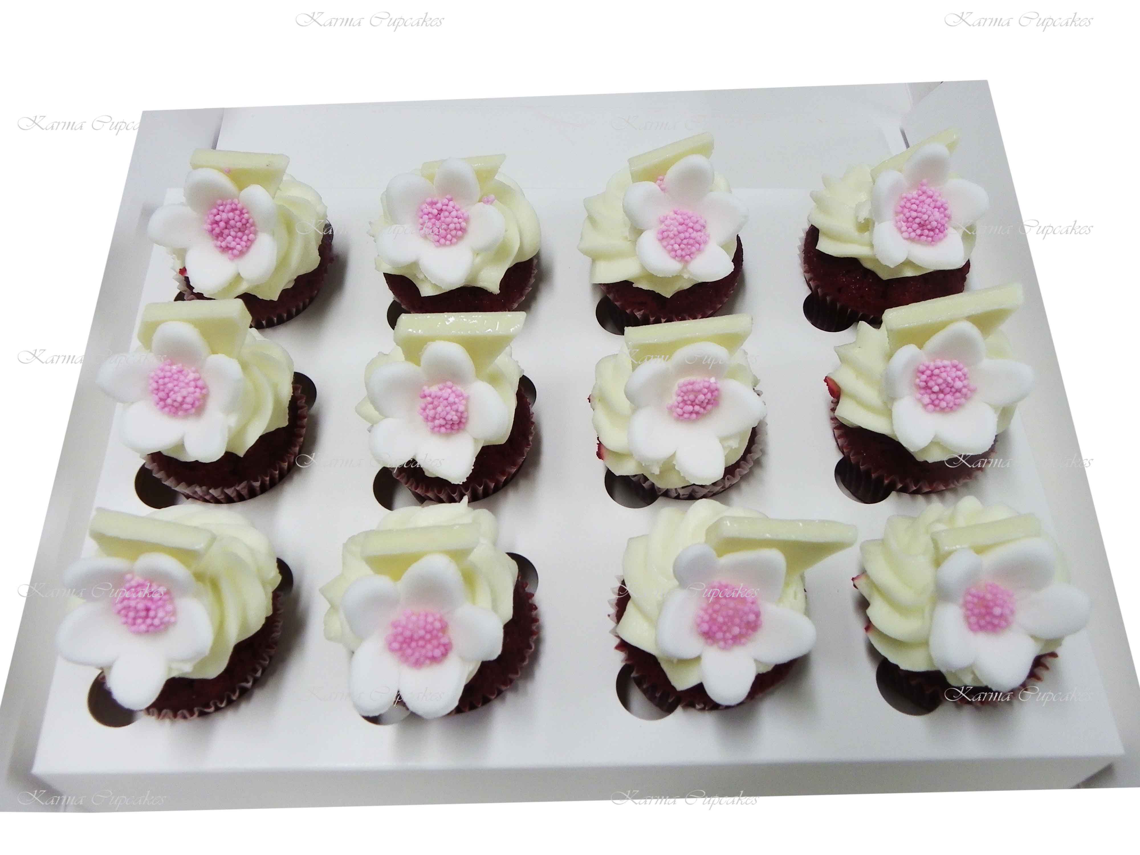 Flowers on Red Velvet High Tea Cupcakes