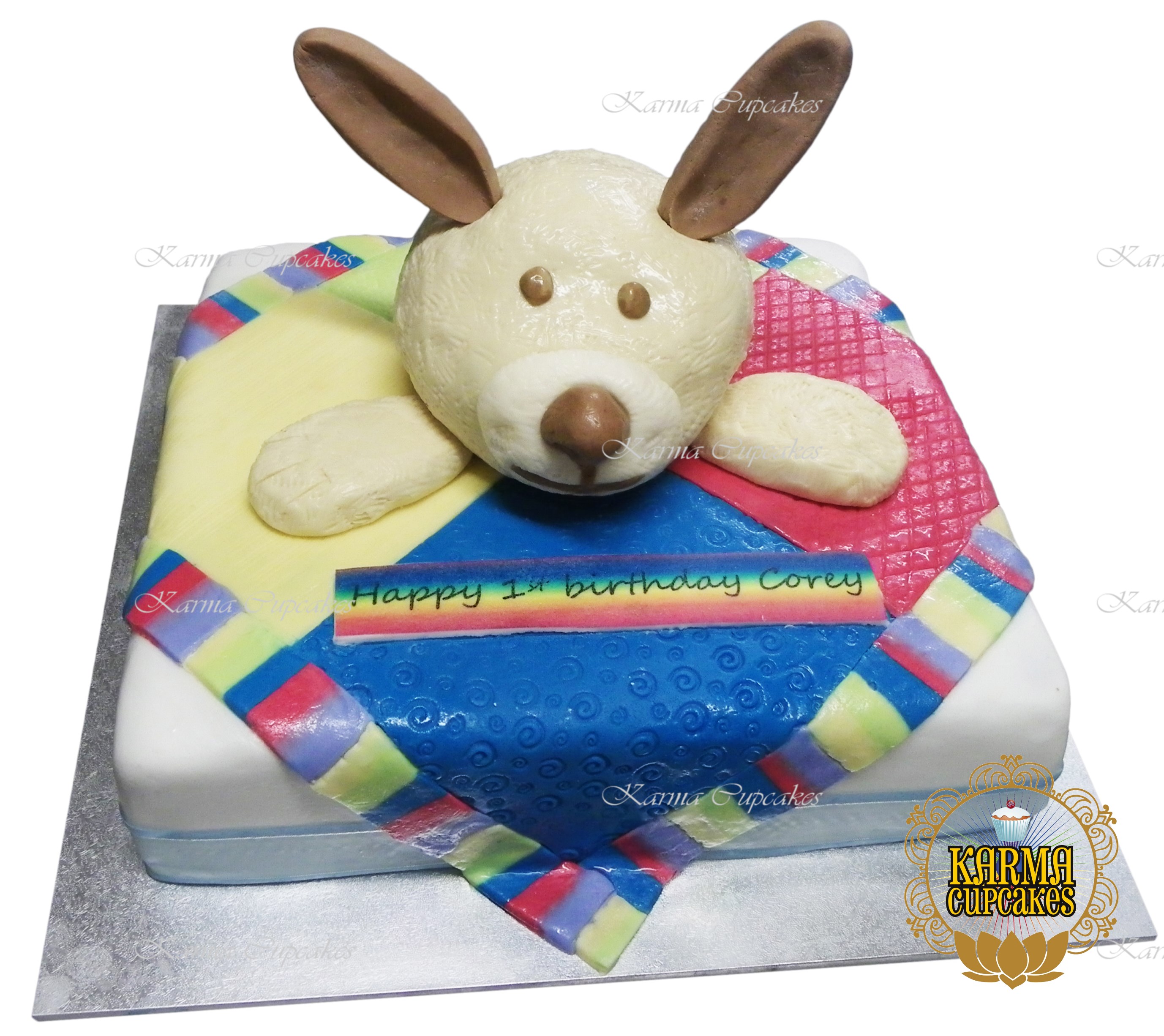 Teddy Bear with Blanket Birthday Slab Cake