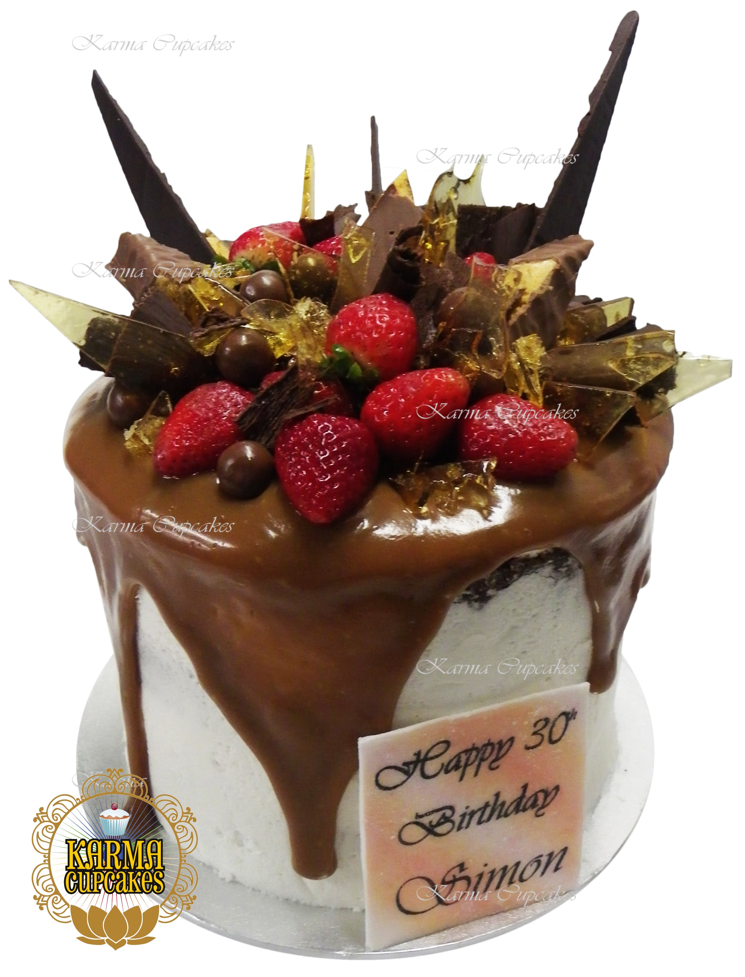Toffee and Chocolate Shards 8'' Drip cake with Chocolate Dipped Strawberries