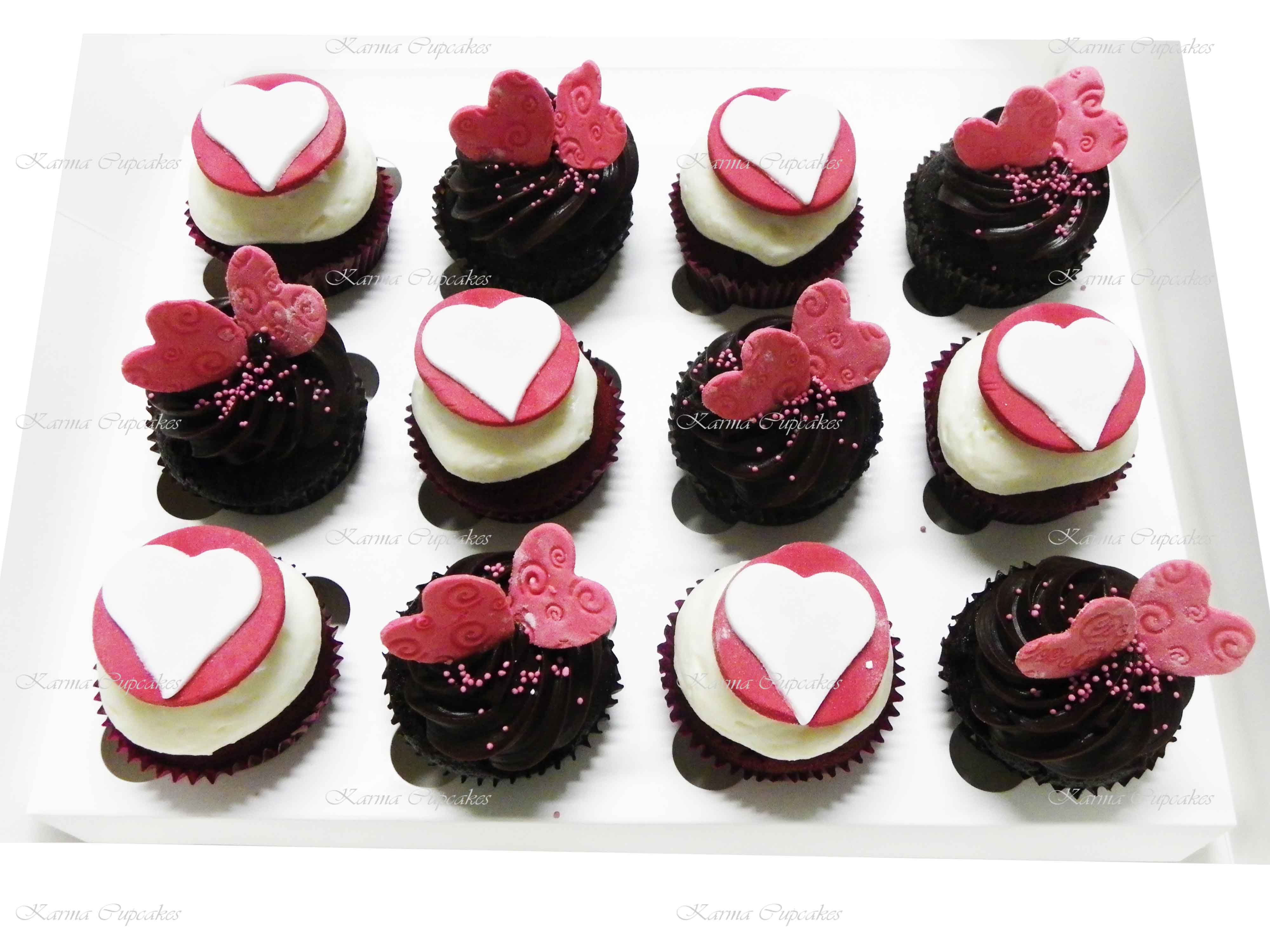 Love Heart Red Velvet and Chocolate mud cupcakes