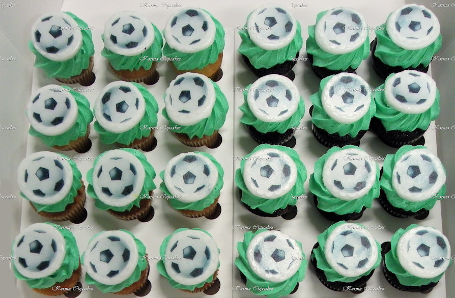 Edible image soccer football mini cupcakes