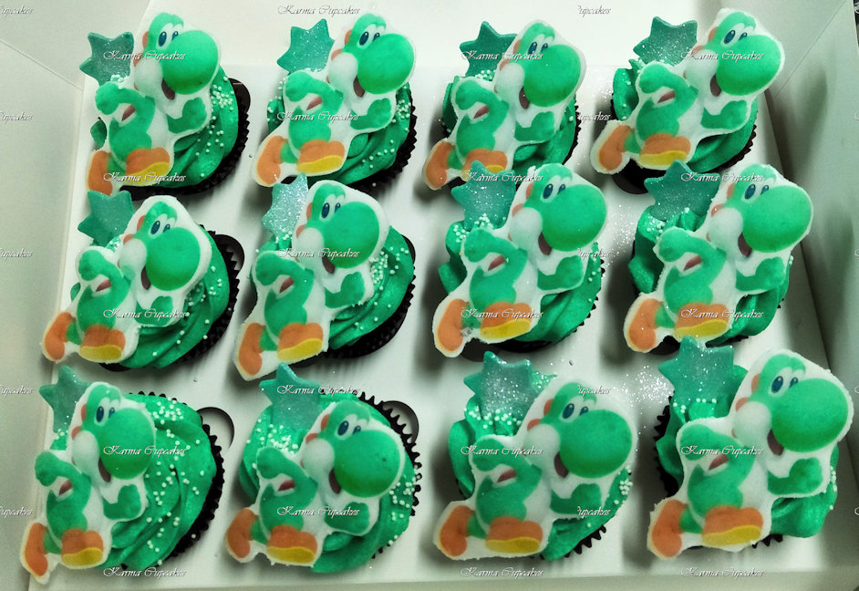 mario bros yoshi cupcakes edible images green stars