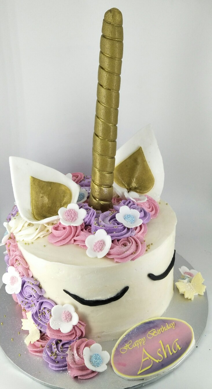 unicorn cake pink and purple sugar flowers