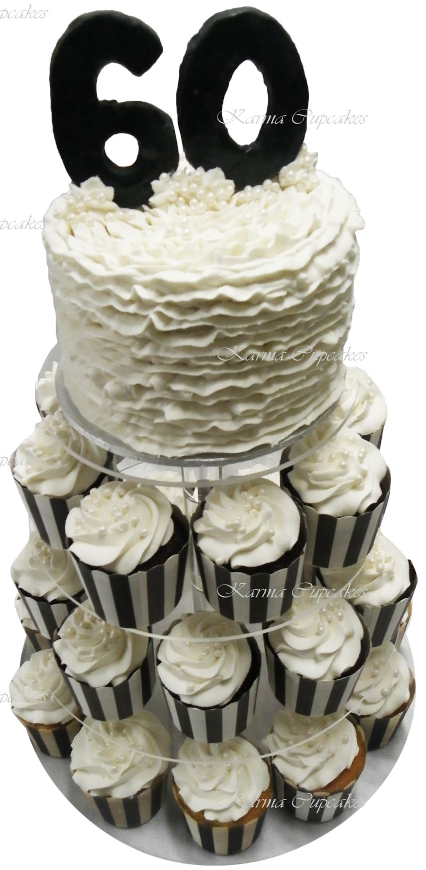 Black and white 60th birthday cupcake tower copy
