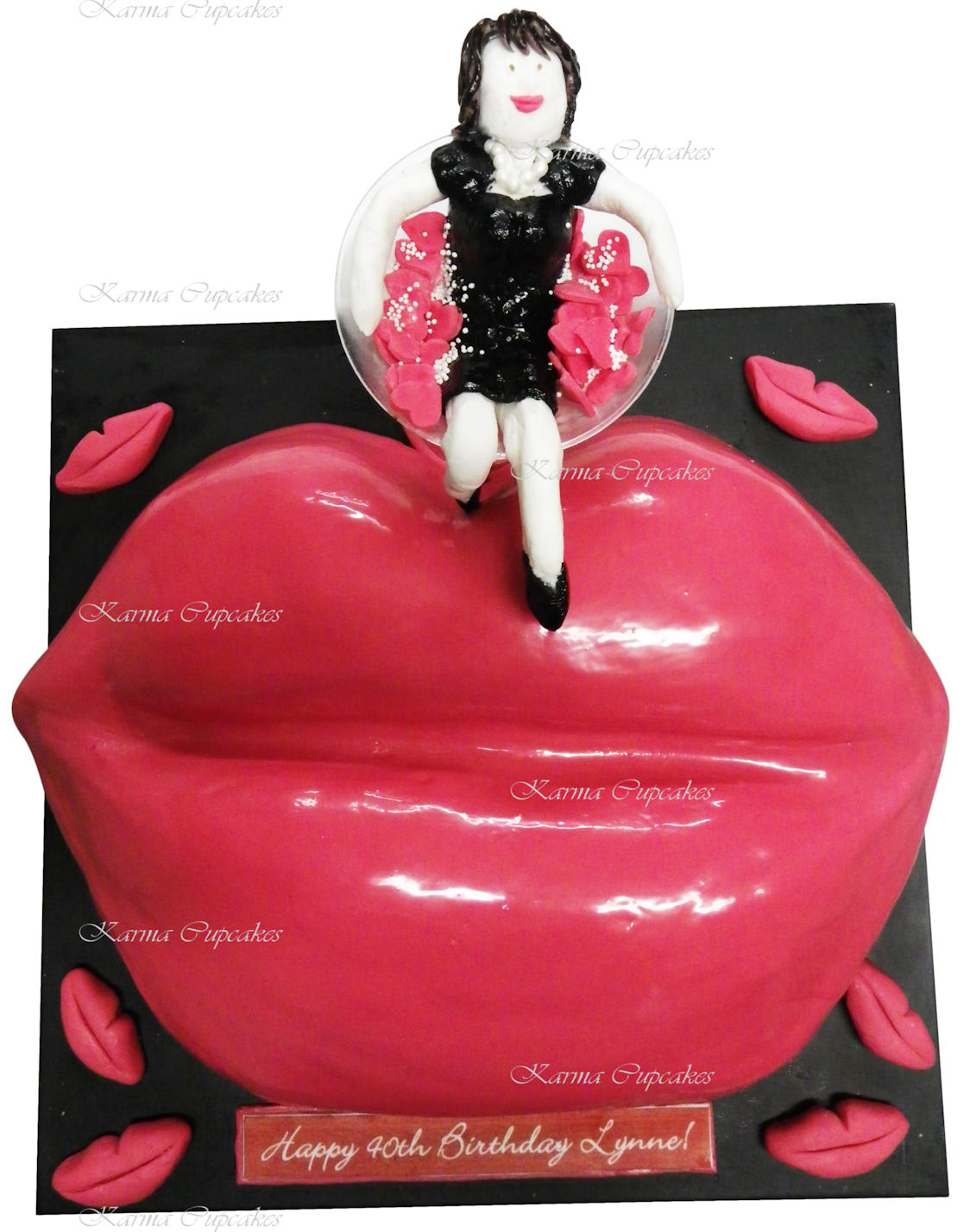 Red and black lips with 3D lady birthday cake copy