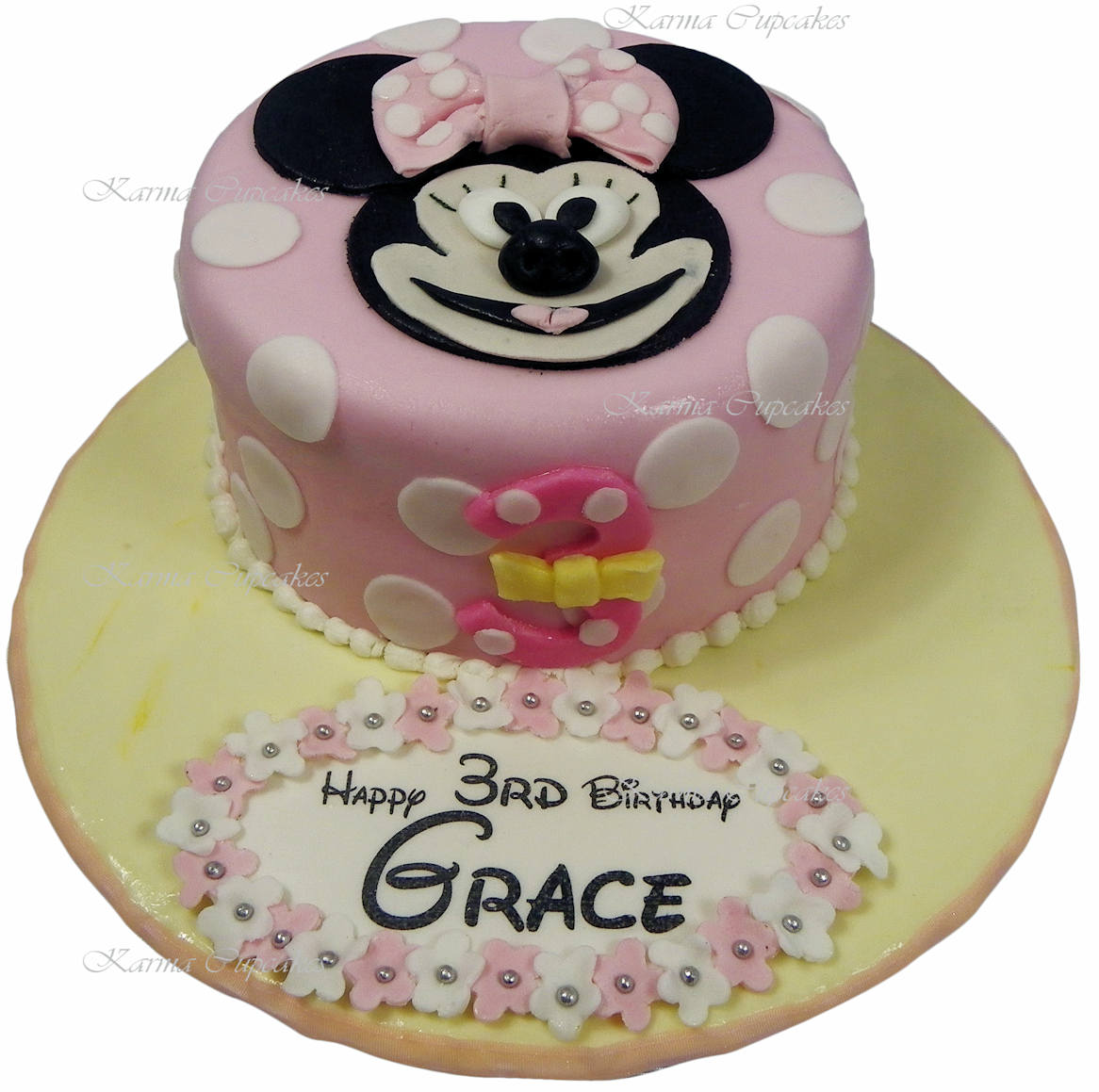 mini mouse kids birthday cake with edible text karma cupcakes gold coast copy