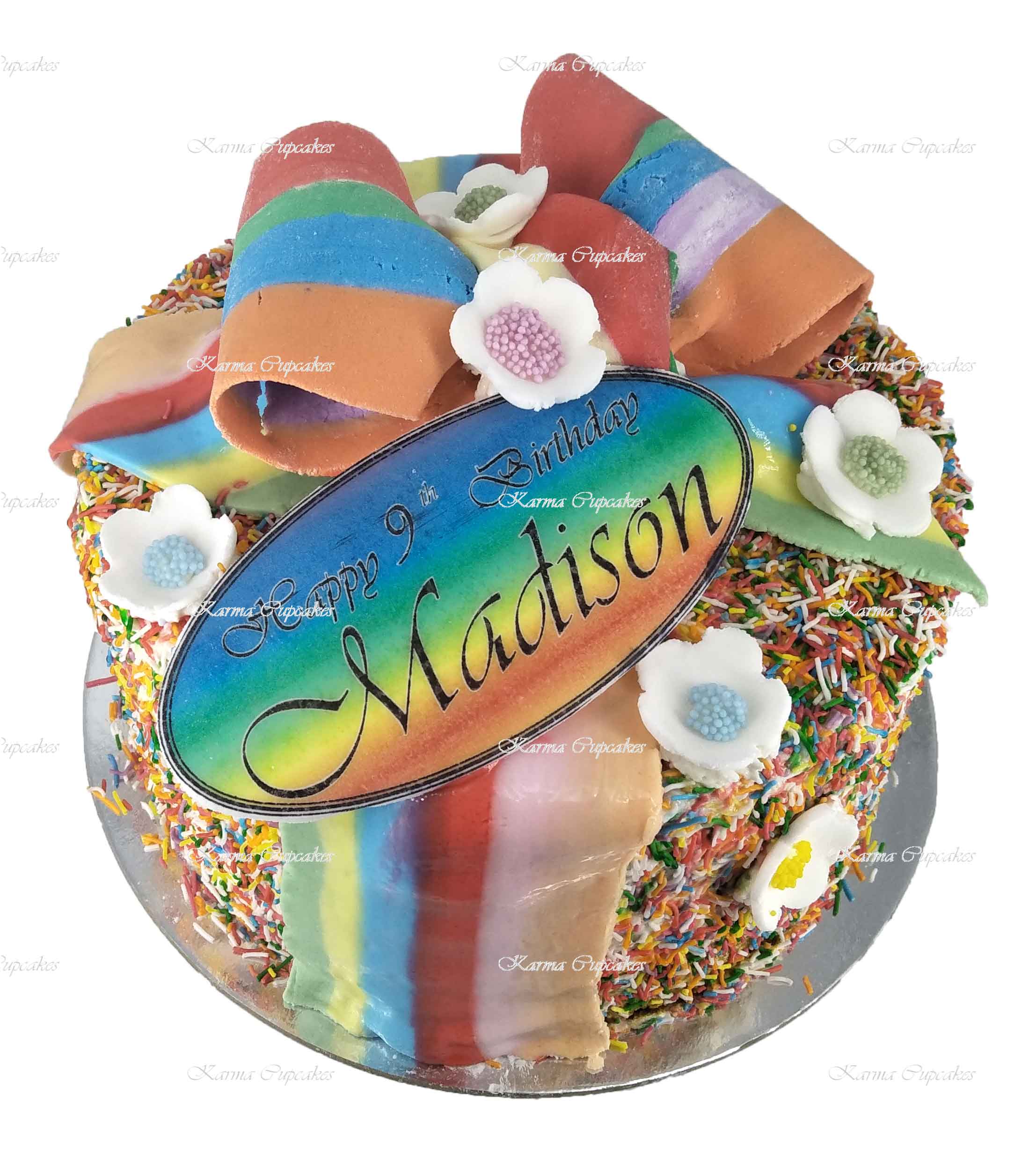 Rainbow-Ribbon-Bow-Cake-with-edible-name-plaque-happy-birthday-(2)