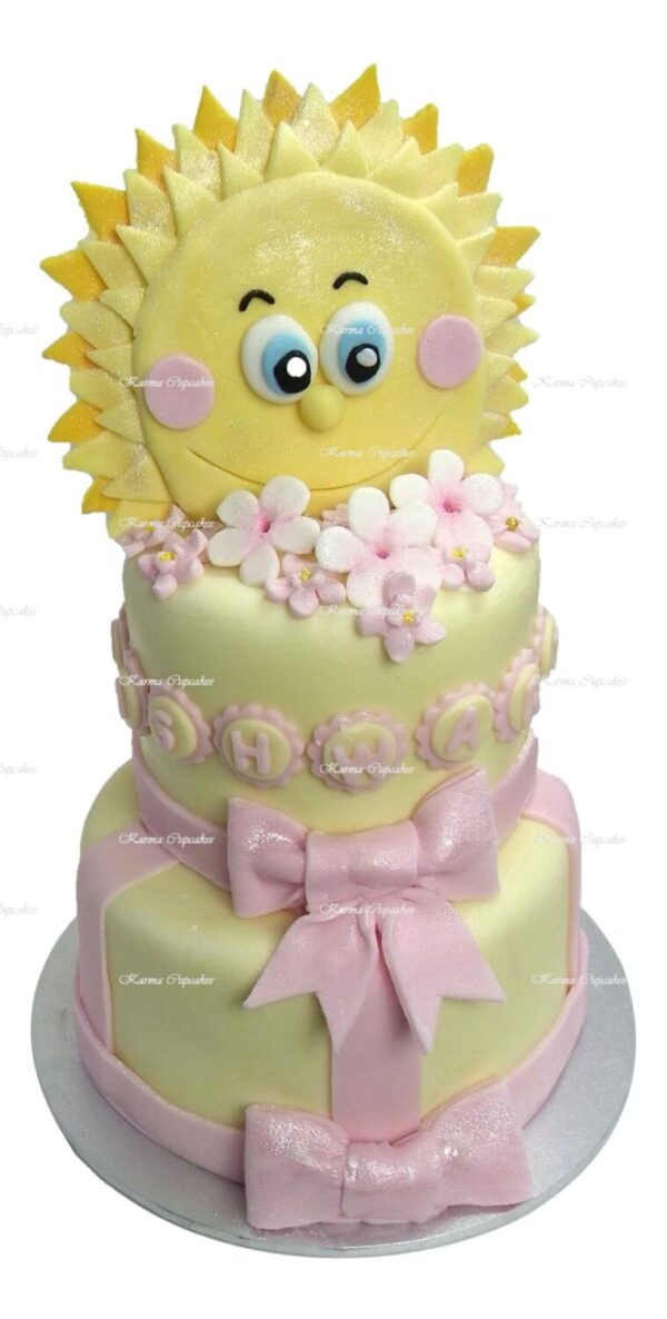 Yellow-2-tier-baby-shower-fondant-iced-happy-sun-cake-with-flowers (1)