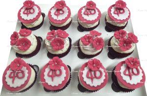 Birthday Cupcakes with red numbers and flowers