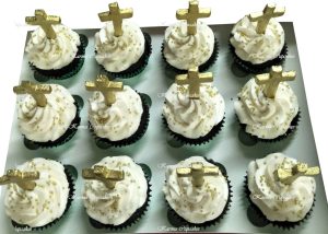 Gold Cross Baptism or Christening Cupcakes