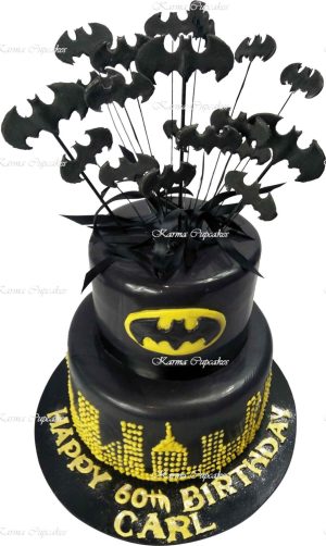 Batman Two Tiered Cake with Edible Bats