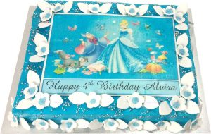 Cinderella half slab buttercream iced cake with sugar flowers