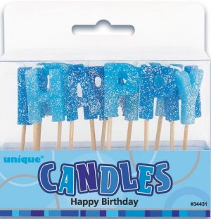 Happy Birthday Blue Glitter Candles