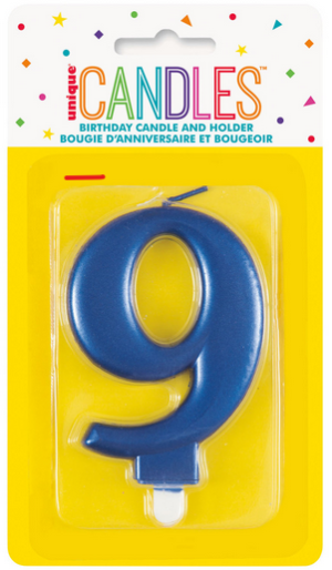 Metallic Blue Candle Number 9