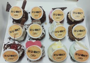 Regular size - Mystery box of Gourmet Cupcakes with an R U OK day Edible Logo